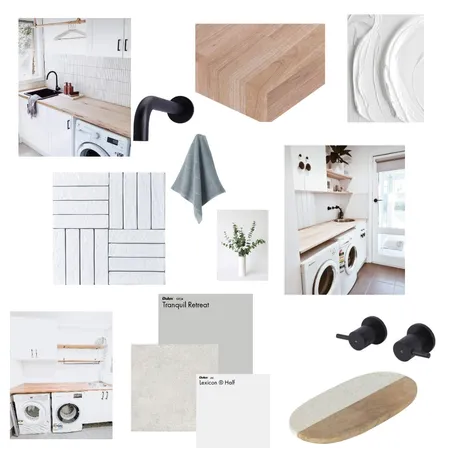 Laundry vision board timber white and black Interior Design Mood Board by Stone and Oak on Style Sourcebook