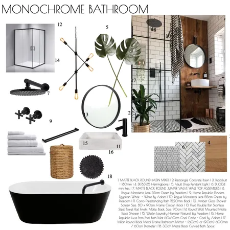 Monochrome Bath Interior Design Mood Board by Ri on Style Sourcebook