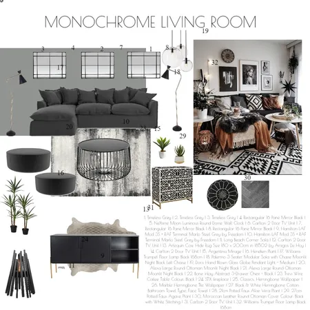 Monochrome Living Room Interior Design Mood Board by Ri on Style Sourcebook