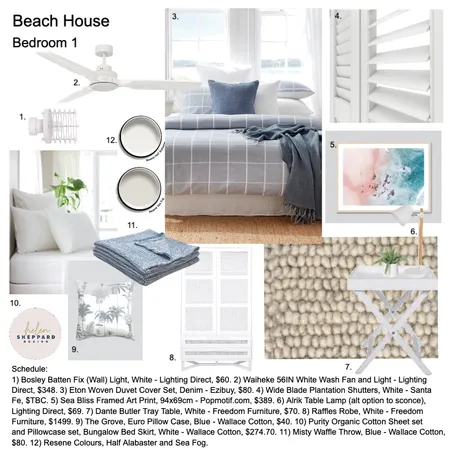 Bedroom 1 Langs Beach House Interior Design Mood Board by Helen Sheppard on Style Sourcebook