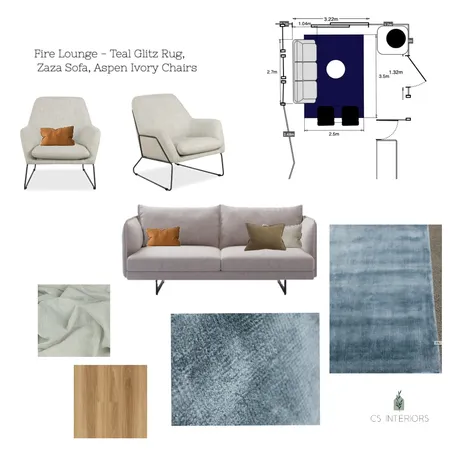 Swantje-TV Lounge- Zaza Sofa, Aspen Ivory Chairs, Teal Glitz Rug Interior Design Mood Board by CSInteriors on Style Sourcebook