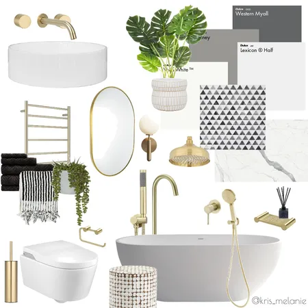 Gold, Black and White Bathroom Interior Design Mood Board by kris_melanie on Style Sourcebook