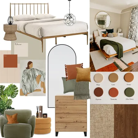 Mid-Century Modern Bedroom Interior Design Mood Board by jamie_lee_1989 on Style Sourcebook