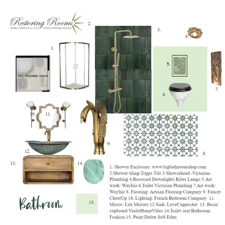 Modern Forest Deco bathroom Interior Design Mood Board by TransformingRooms on Style Sourcebook