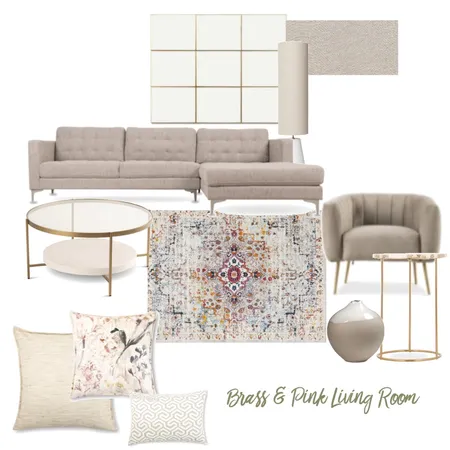 Brass & Pink Living room Interior Design Mood Board by nazrana786 on Style Sourcebook