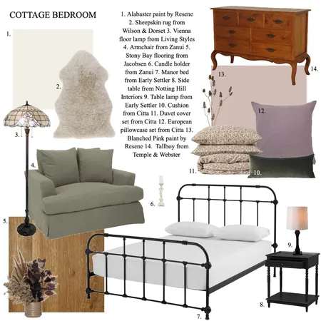 Cottage Bedroom Interior Design Mood Board by Ella Harrison on Style Sourcebook