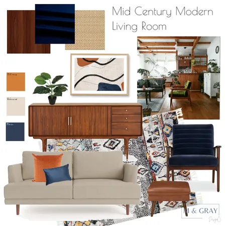 Mid Century Modern Living Room Interior Design Mood Board by M & Gray Design on Style Sourcebook