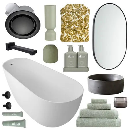 Modern Black and Green Bathroom 🌱 Interior Design Mood Board by Lighting Illusions on Style Sourcebook