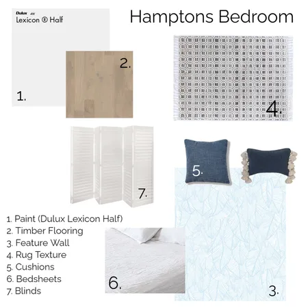 Hamptons Bedroom Paint a Fabric Board Interior Design Mood Board by hayleyponchard on Style Sourcebook