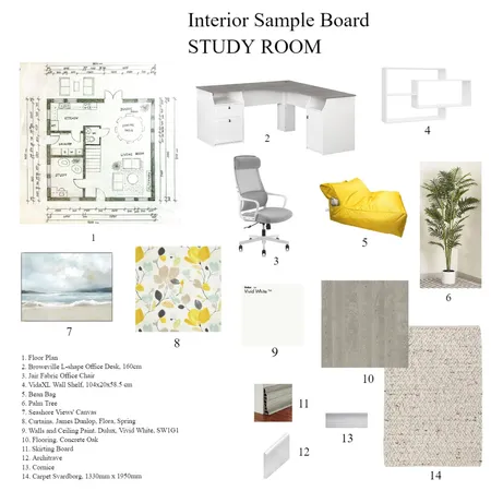 Sample Board - STUDY ROOM Interior Design Mood Board by natalia_umrani on Style Sourcebook