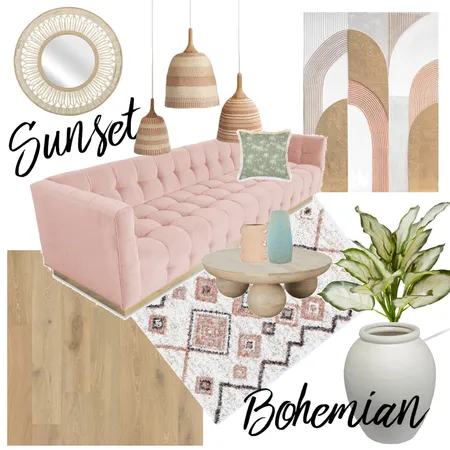 Pink Bohemian Living Roon Interior Design Mood Board by ruby_malloch on Style Sourcebook