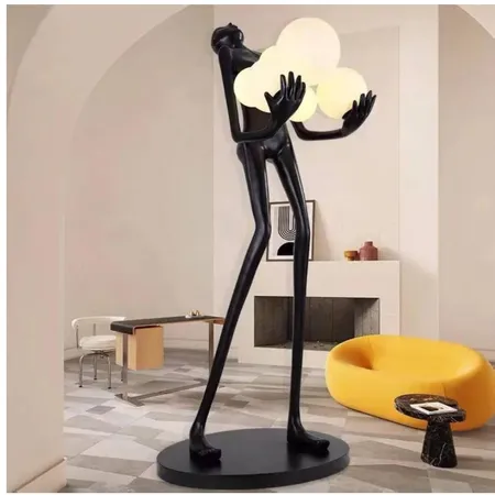 Humanoid Black Sculpture Floor Lamp Holding Orbs Interior Design Mood Board by Foyjul on Style Sourcebook
