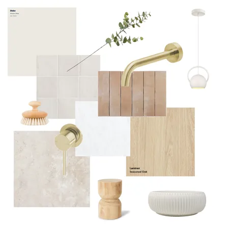 Warm organic Ensuite Flat Lay Interior Design Mood Board by Five Files Design Studio on Style Sourcebook