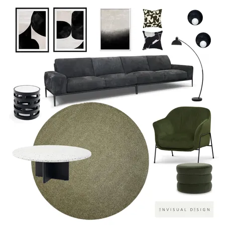 Olive and Black Living room Interior Design Mood Board by envisual design on Style Sourcebook