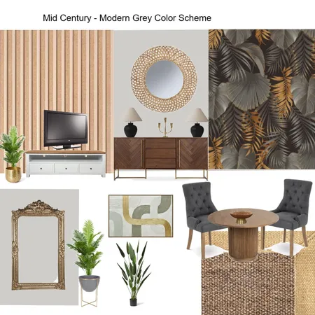 Mid Century Modern Grey Color Scheme with Wallpaper Interior Design Mood Board by Asma Murekatete on Style Sourcebook