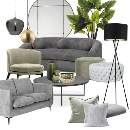 Living room with green and gray shades Interior Design Mood Board by chrikou@gmail.com on Style Sourcebook