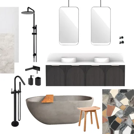 Moody Natural Stone Bathroom Interior Design Mood Board by Heartful Interiors on Style Sourcebook