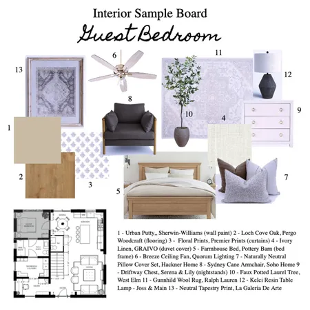 Guest Bedroom Sample Board Interior Design Mood Board by jenna.lea.wilson@gmail.com on Style Sourcebook