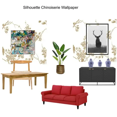 Wallpapered Dining wall Silhouette Chinoiserie Wallpaper- Edith Interior Design Mood Board by Asma Murekatete on Style Sourcebook