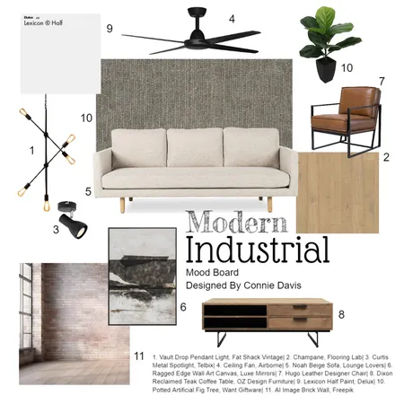 Modern Industrial Living Room Interior Design Mood Board by Connie Davis on Style Sourcebook