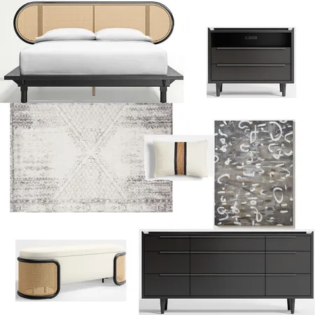 Kaitlyn cane bed w/ fav artist Interior Design Mood Board by Jennjonesdesigns@gmail.com on Style Sourcebook