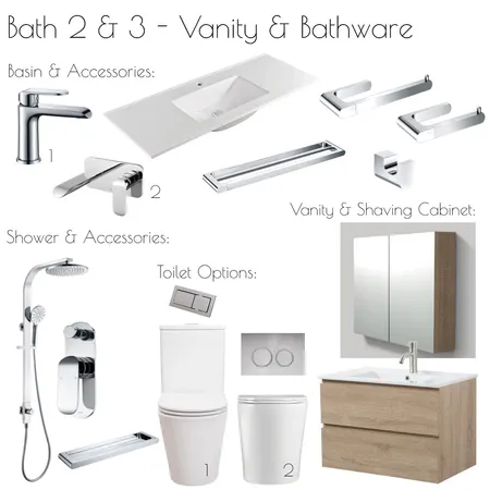 Hunter Valley - Bath 2 & 3 Vanity & Bathware Interior Design Mood Board by Libby Malecki Designs on Style Sourcebook