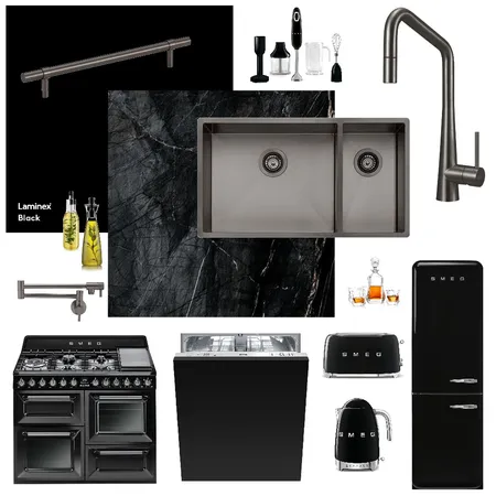 black & gunmetal kitchen Interior Design Mood Board by Tailem on Style Sourcebook