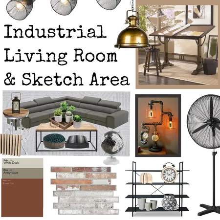 Industrial Living Room and Sketch Area Interior Design Mood Board by Z. Morris on Style Sourcebook