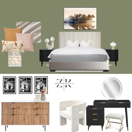 Earthy bedroom with touches of black Interior Design Mood Board by Interiors By Zai on Style Sourcebook