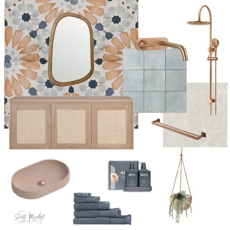 bathroom with blue and bronze accents Interior Design Mood Board by Suite.Minded on Style Sourcebook