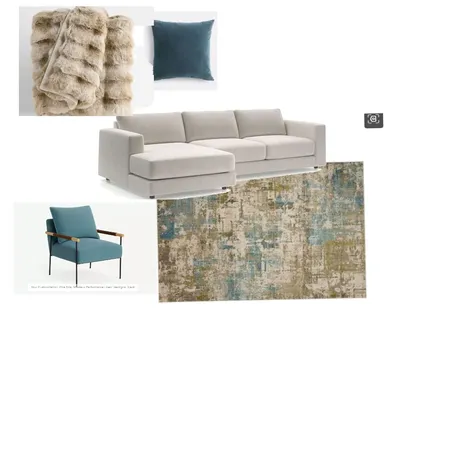 living room with olive and tidal blue rug blue chair Interior Design Mood Board by NikkiNite on Style Sourcebook