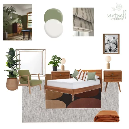 Mid century Modern bedroom (no paint) Interior Design Mood Board by Cantwell Interiors on Style Sourcebook