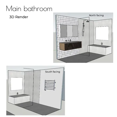 Bathroom 3D render Jess and Dean Interior Design Mood Board by Studio Hue on Style Sourcebook