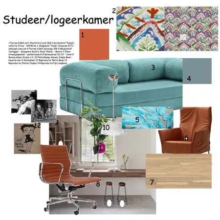 Samplebopard studeer/logeerkamer bij les 9 Interior Design Mood Board by Anneke Steffens on Style Sourcebook