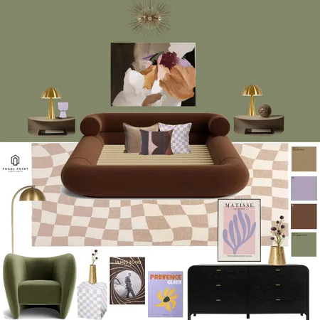 Modern Olive and Lilac Bedroom Interior Design Mood Board by Focal Point Interior on Style Sourcebook