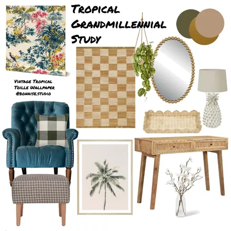 Tropical Grandmillennial Study 2 Interior Design Mood Board by Bonaise Surface Designer (Textiles, Wallpaper + More) on Style Sourcebook