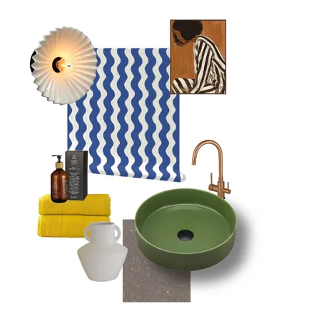 Bathroom with wavy blue wallpaper Interior Design Mood Board by alexroda on Style Sourcebook