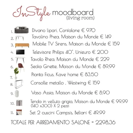 Shopping list Interior Design Mood Board by InStyle Idea on Style Sourcebook