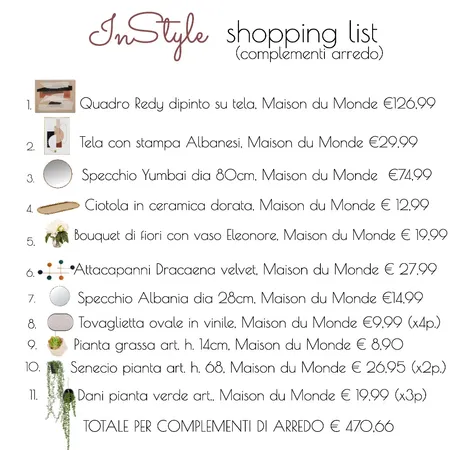 Shopping list Compl. Arredo Interior Design Mood Board by InStyle Idea on Style Sourcebook