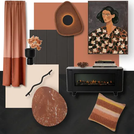 Black & Burnt Orange: A textural contemporary space Interior Design Mood Board by Ayesha on Style Sourcebook
