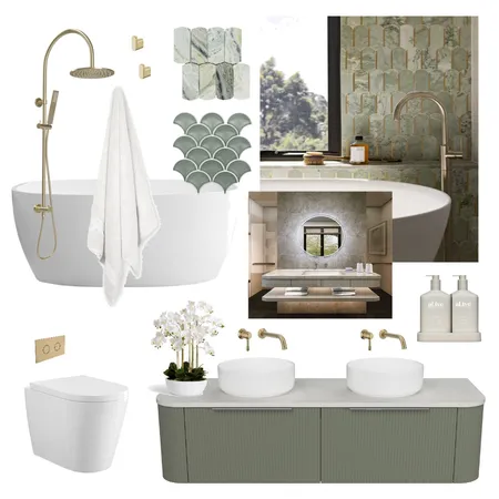 Sage & Gold Main Bathroom Interior Design Mood Board by nancy.tran on Style Sourcebook