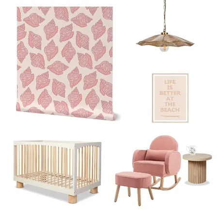 Pink Preppy Coastal Seashells Wallpaper for Nursery Decor Interior Design Mood Board by ashclarkart on Style Sourcebook