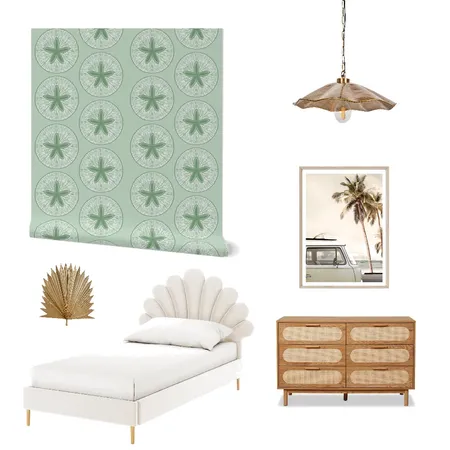 Sage Green Preppy Coastal Sand Dollars Wallpaper for Teen Girl’s Room Decor Interior Design Mood Board by ashclarkart on Style Sourcebook