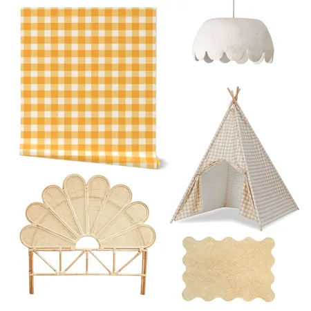 Sunny Yellow Gingham Wallpaper for Kid’s Room Decor Interior Design Mood Board by ashclarkart on Style Sourcebook