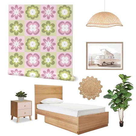 Retro Flower Checkerboard Wallpaper for Teen Girl’s Room Decor Interior Design Mood Board by ashclarkart on Style Sourcebook