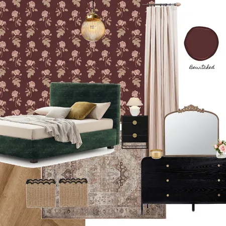 Moody Vintage Rose Wallpaper bedroom Interior Design Mood Board by brittanypolatisdesign on Style Sourcebook