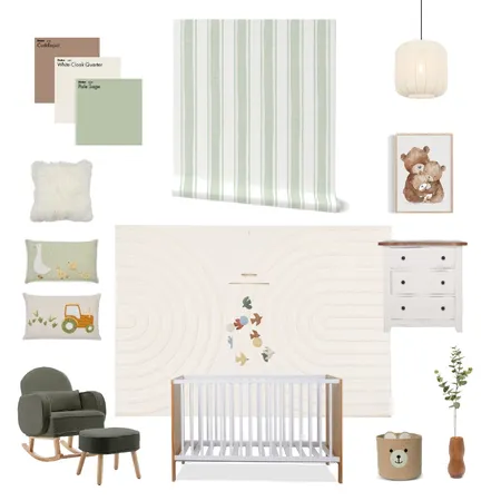 Sage ticking stripe nursery Interior Design Mood Board by vine_art_design on Style Sourcebook