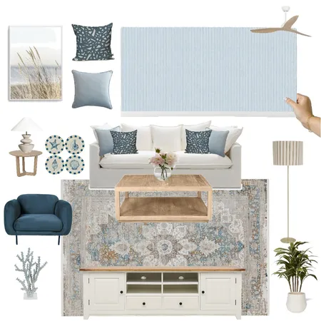Coastal Living Room - blue narrow stripe Interior Design Mood Board by vine_art_design on Style Sourcebook