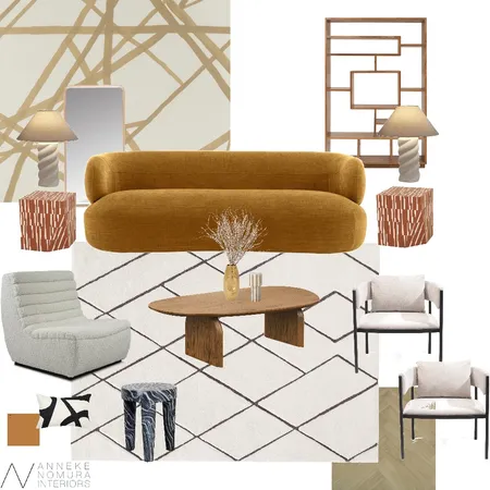 Contemporary Mid-Century Living Room - Graphic blk/wht rug Interior Design Mood Board by ANNEKE NOMURA INTERIORS on Style Sourcebook