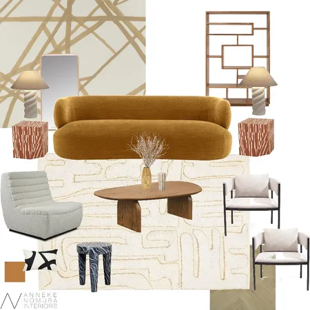 Contemporary Mid-Century Living Room - Gold Rug Interior Design Mood Board by ANNEKE NOMURA INTERIORS on Style Sourcebook